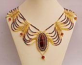 Carnelian necklace with peach pearls N564 - FleurDeIrk