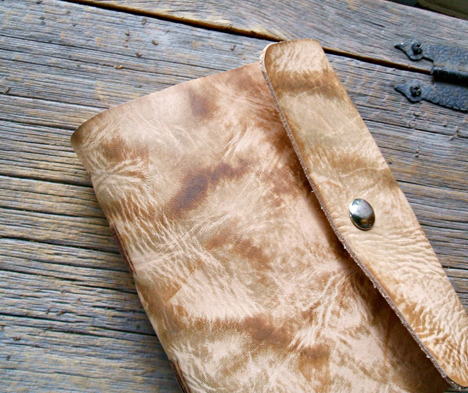 Medium Handmade Leather Blank Journal Snap Closure Brown Tan Leather Sketchbook