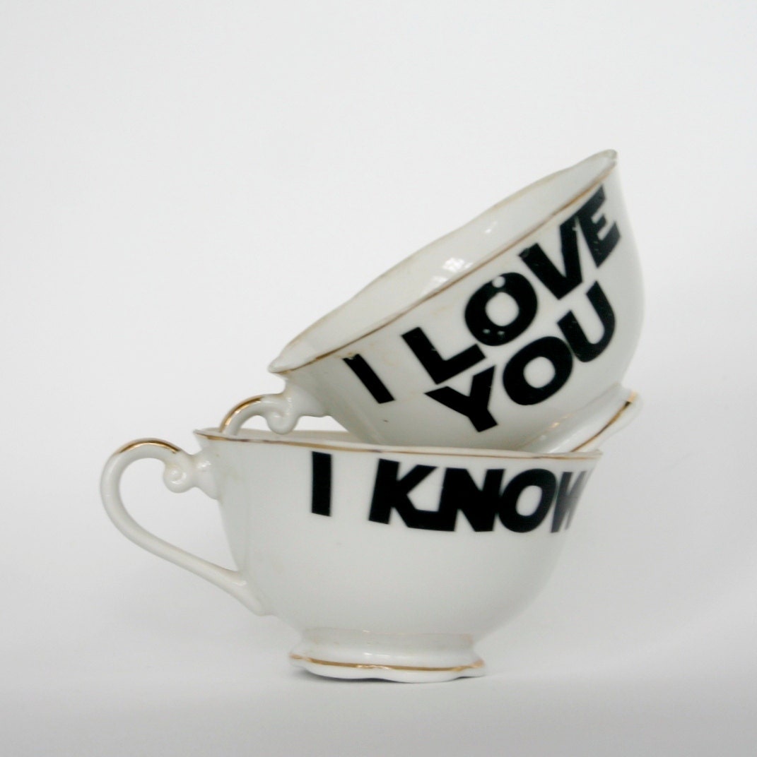 Golden Leaf I love you I know Star Wars themed altered vintage teacup set