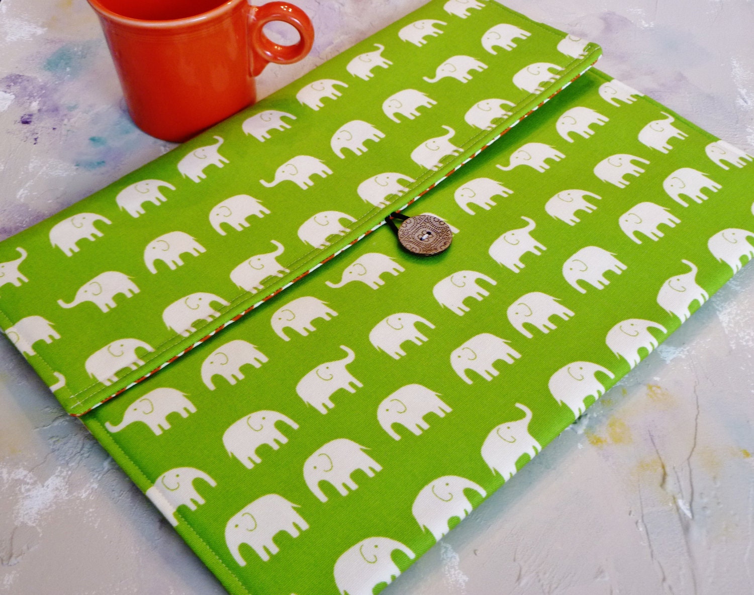 iPad Envelope Case, Ipad Mini Case, Ipad 3 Sleeve, Ipad envelope cover, case, holder Ipad 2 Case, Ipad 2 Cover in Green Elephants