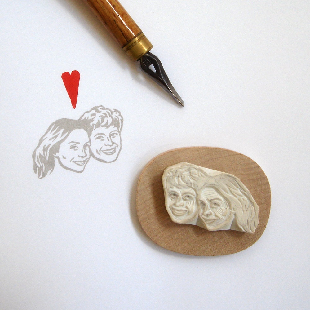 Custom / couple portrait / handcarved rubber stamp