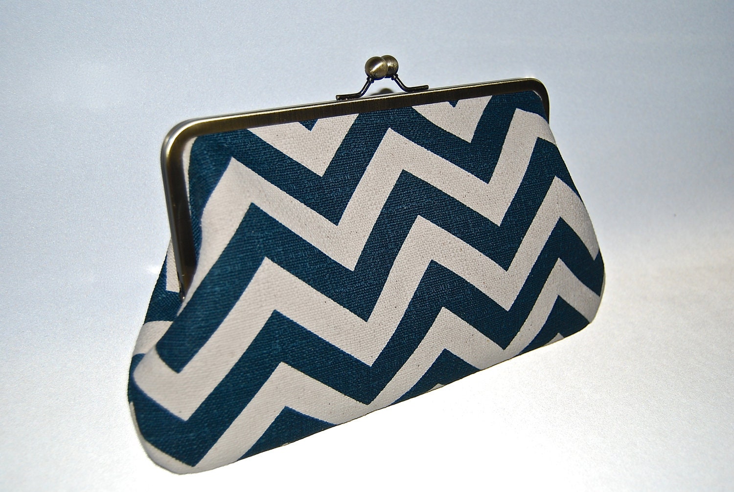 Large Clutch - Chevron Zig Zag Blue