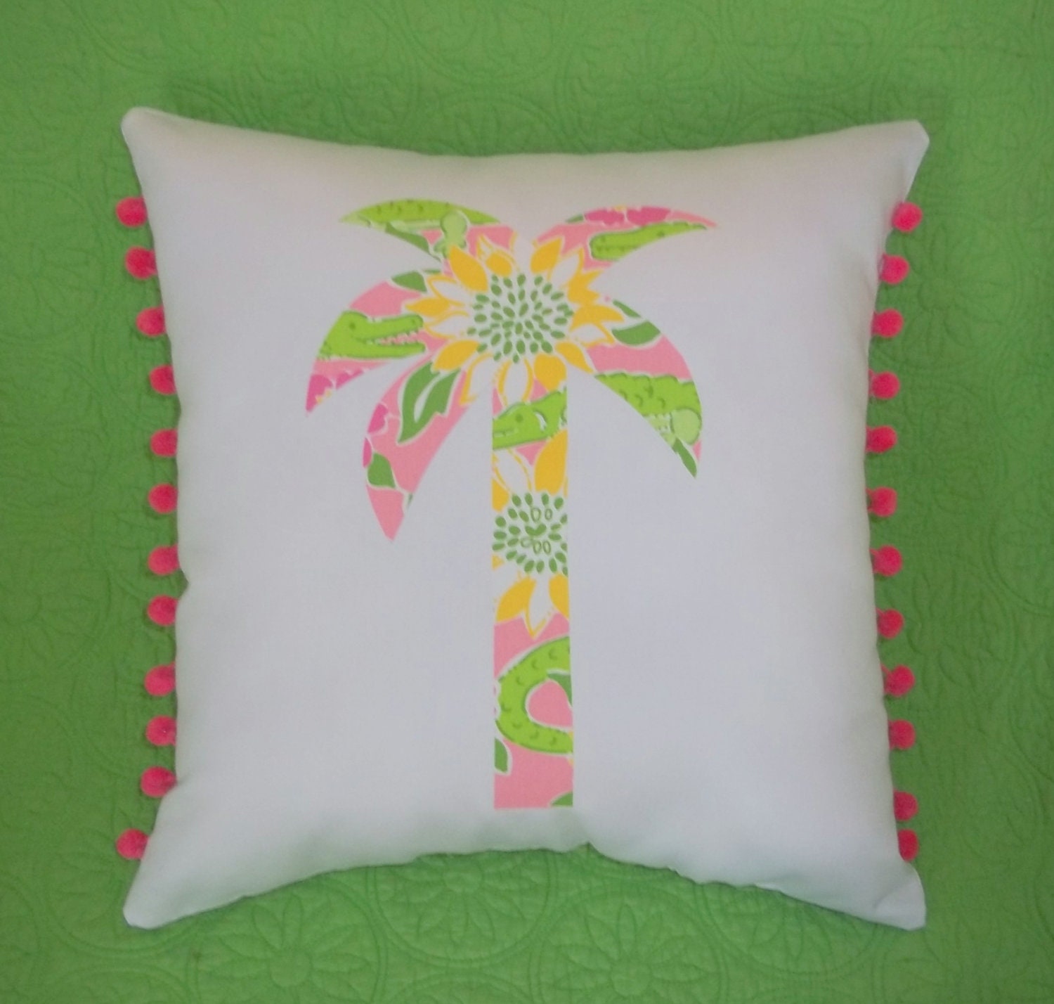 New custom Palm Tree Pillow made with Lilly Pulitzer Croc Monsieur fabric