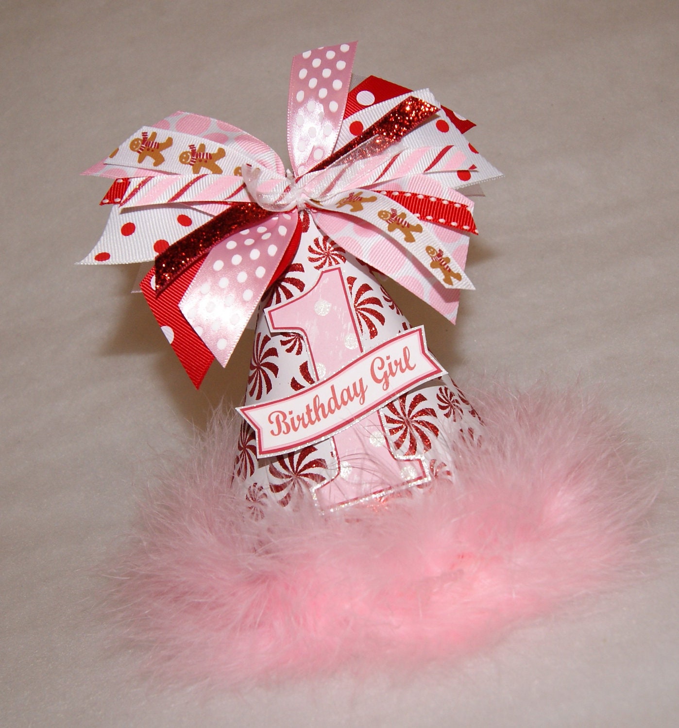 Red and Pink Candy Cane Winter Onederland Party Hat