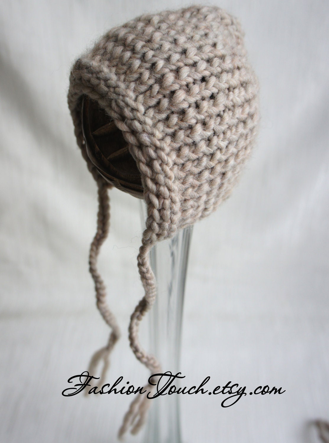 Baby Bonnet, Newborn Baby Girl Hat, Baby Boy Hat in Soft Beige