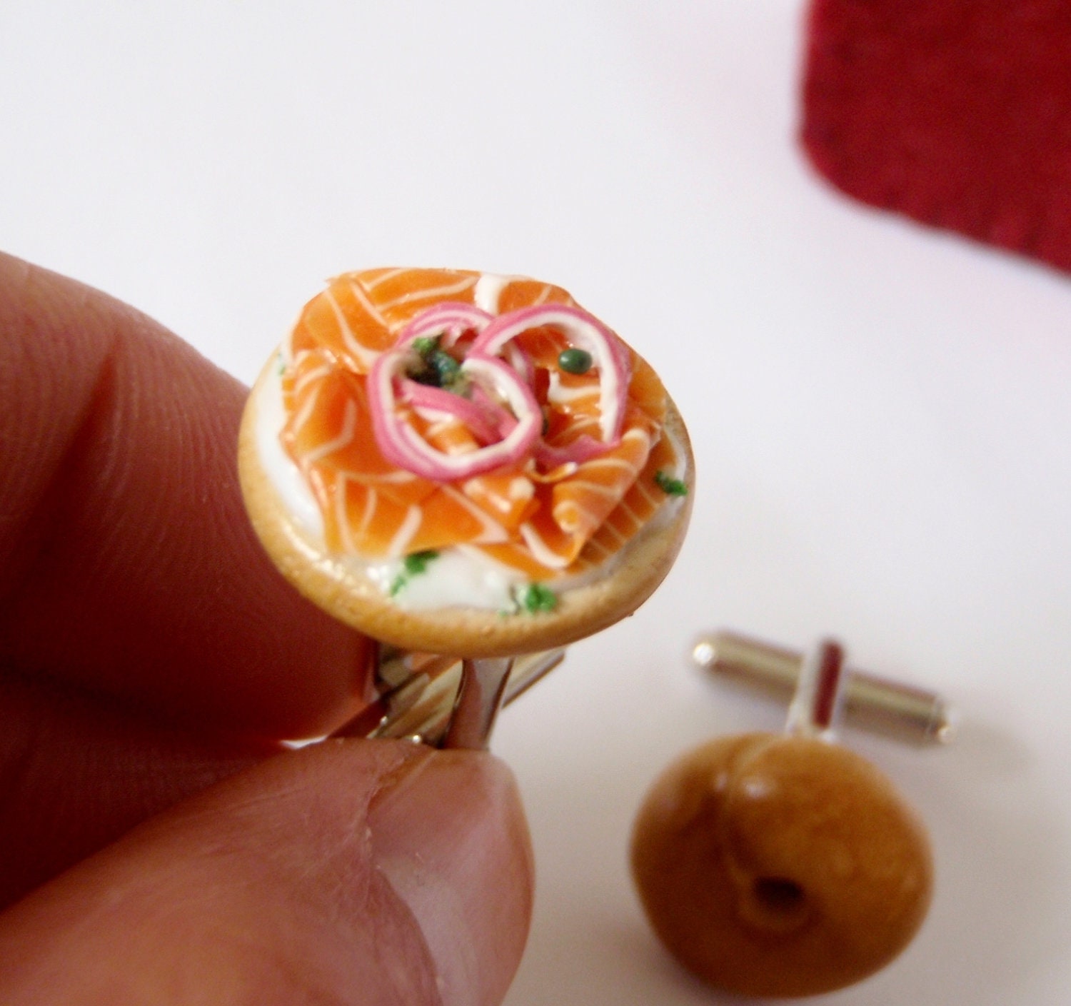 Lox Plain Bagel Cufflinks - Miniature Food Art Jewelry Collectable - Schickie Mickie Original 100% Handmade