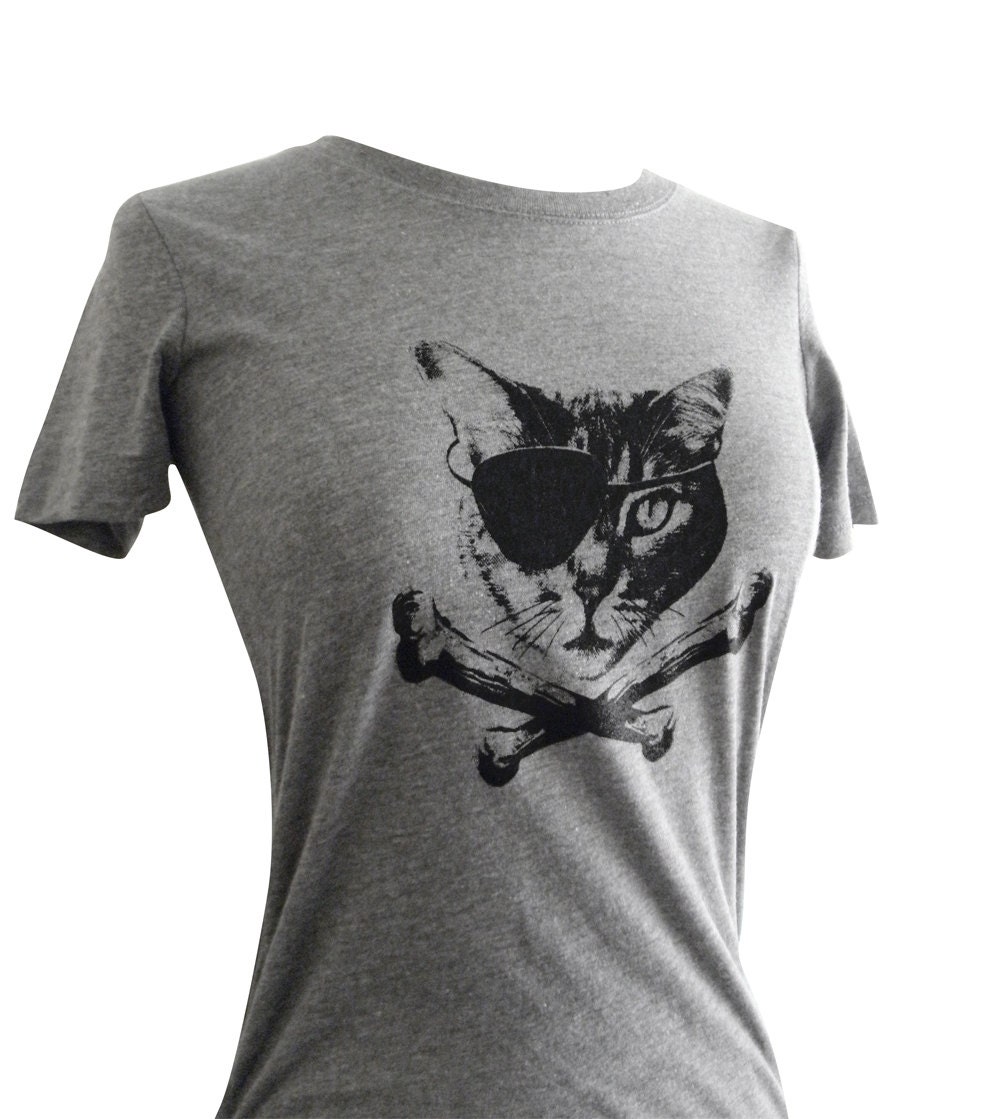 Pirate Cat T Shirt - Kitty Crossbones Ladies T Shirt - (Available in sizes S, M, L, XL, 2XL)