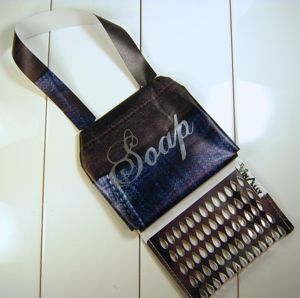 Soap Caddy Tote Denim Blue and Brown
