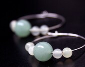 Green Aventurine and New Jade silver hoop earrings - Semi Precious - Semiprecious - Gift Wrapped and Ships Immediately