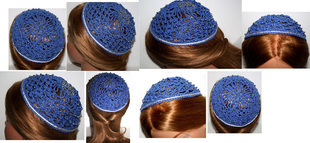 House of Borgia inspired, BLUE & SILVER, Renaissance Juliet Cap, Medieval hair accessory, Caul headdress, Elizabethan,  Maiden, reenactment