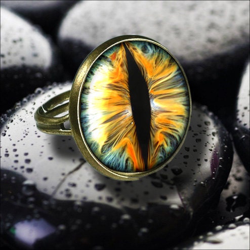 Cat Dragon Eye Sci Fi Taxidermy Eyeball Antique Bronze Adjustable Ring 526-RB