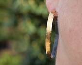 Large Hammered Hoop Earrings Wide 22k Gold and Blackened Sterling Silver Bimetal