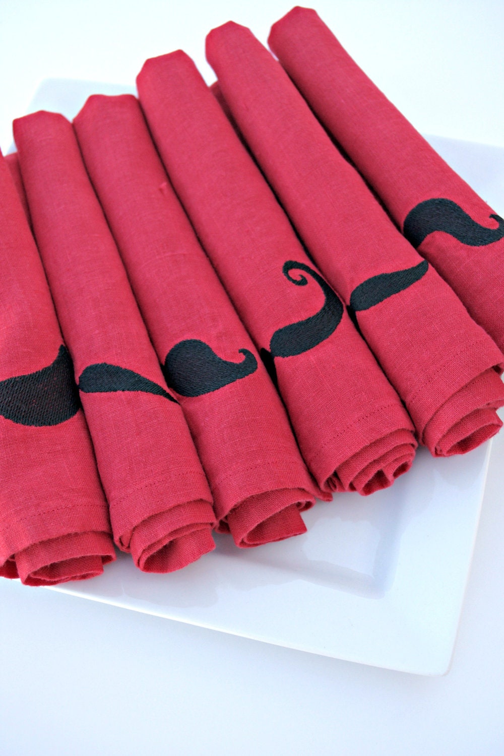 RED Linen Mustache Dinner Napkins Set of 6 Gift or Party Idea Geeks Great Gift Idea