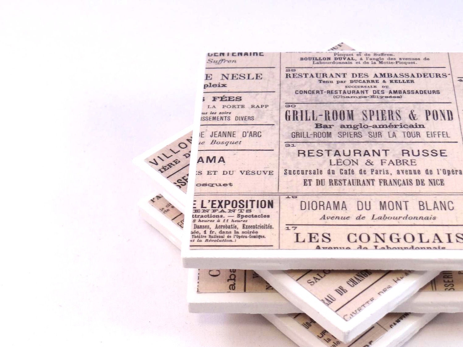 Tile Coasters - Beige and Black French Adverts - Set of 4 Ceramic Tile Coasters (LAST SET)