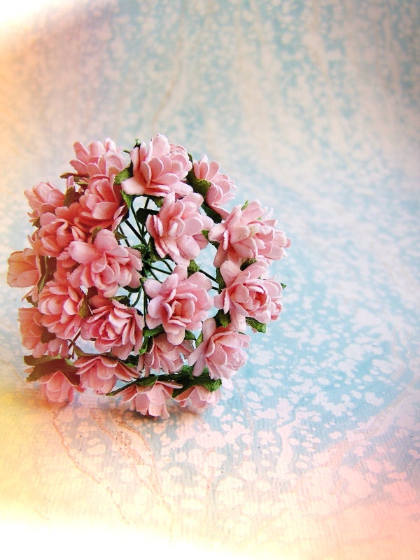 Bubble Gum Pink  Petite Lotus Vintage style Millinery Flower Bouquet - for decorating, gift wrapping, weddings, party supply, holiday