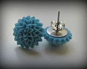 Resin Flower Stud Earrings with surgical steel posts - Blue