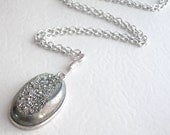 Silver Titanium Necklace, Sparkly Jewelry, Crystal Druzy Pendant - cindylouwho2