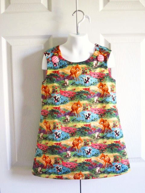 Girls Classic A-Line Jumper Dress 3 mos to 5T - Thomas Kinkade Disney Bambi and Friends - fully lined