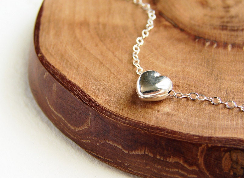 bridesmaid jewelry, Silver Heart necklace, dainty solid heart sterling silver, delicate everyday bridal wedding party gifts