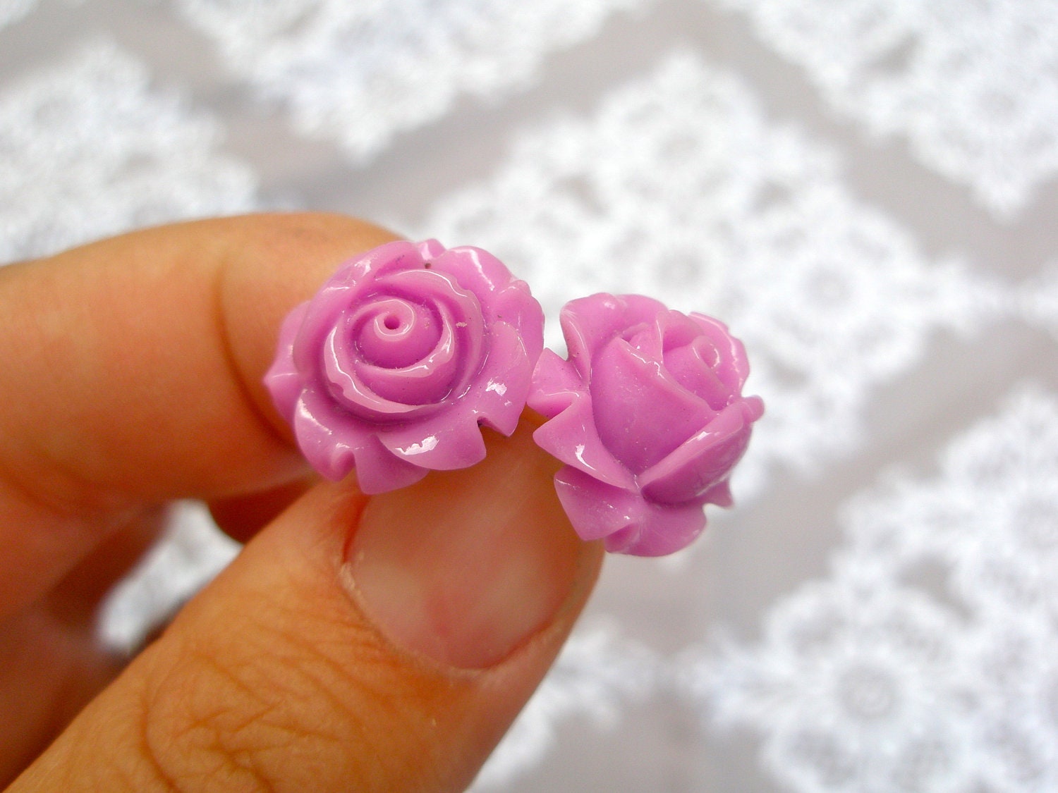 post earrings - - girlie girlie pink resin flowers - - hypoallergenic posts