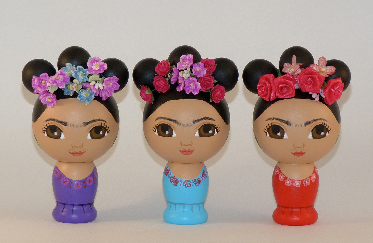 Frida Kahlo Hand Painted Wooden Kokeshi Doll