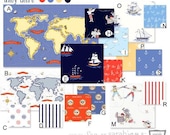 Custom Crib Bedding - Sarah Jane Out to Sea - Ahoy There - Navy Blue and Red