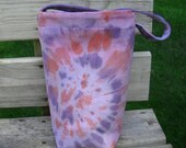 Knitting Project Bag, Crochet Bag, Tie Dyed Corduroy, Cotton Lined,  Drawstring, Pockets, KIP WIP Bag, Blues Purples n Reds, Sock Bag