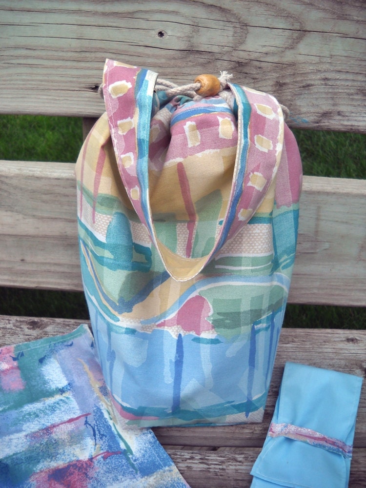 Knitting Bag, 3 piece set, Zipper Pouch, dpn or hook case, Crochet Bag, Lined Padded Drawstring Pockets, Kip or Wip Bag, Travel