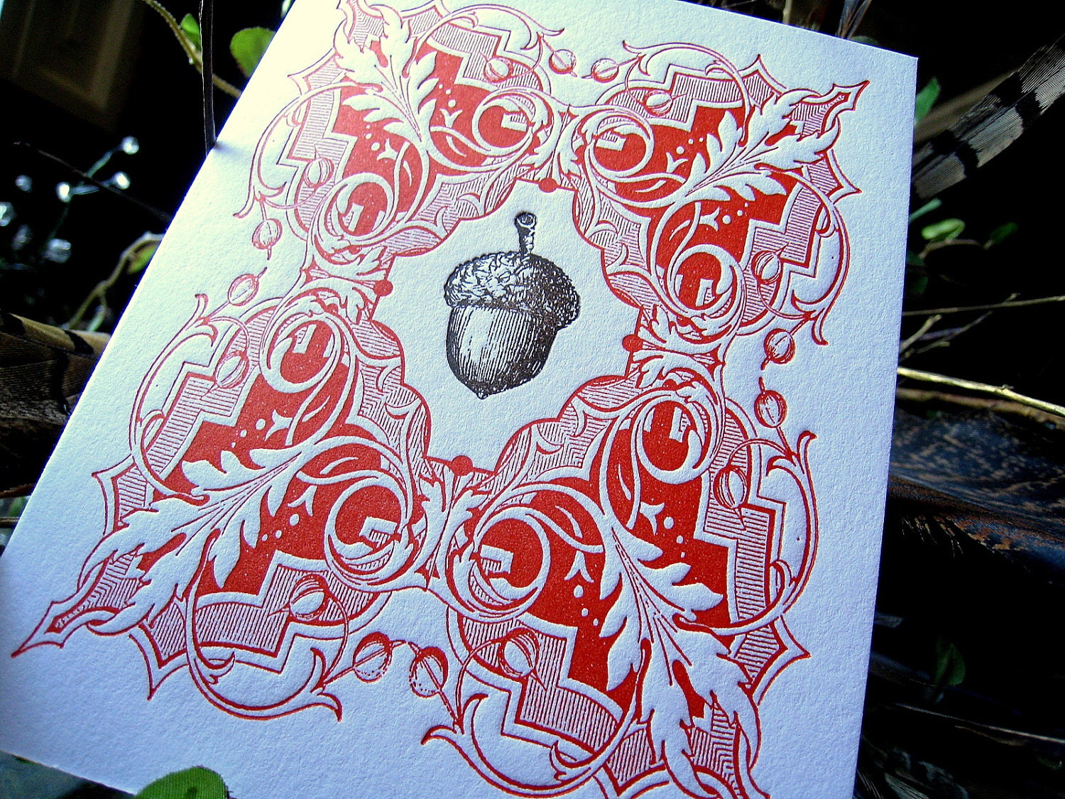 Letterpress Thanksgiving or Autumn Acorn Greeting Card