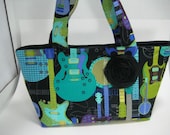 Guitars handbag - Purse - Black Blue Green bag - Guitar purse - fabric flower bag