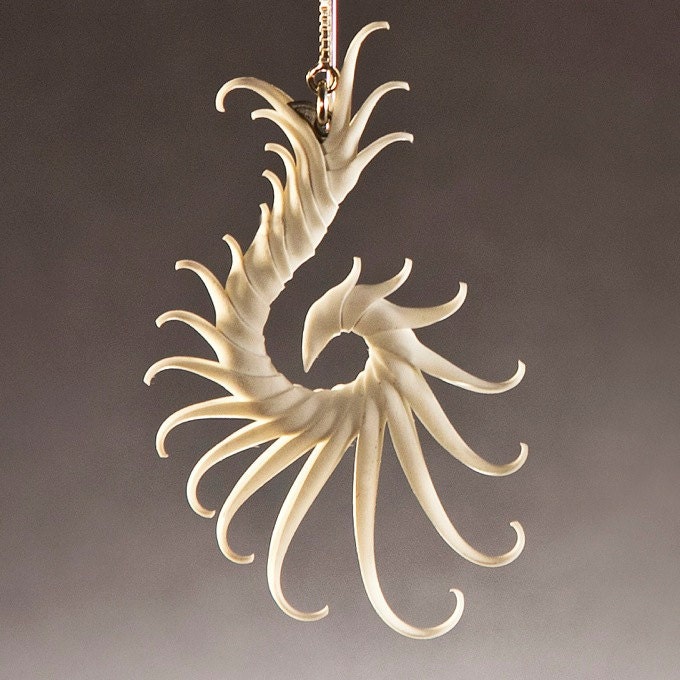 Small White Earrings with Soft Spikes, mounted on thread chain