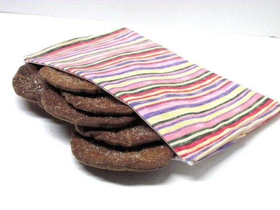 Stripes ReUsable Snack Bag Eco Friendly Lunch Bag Shades of Pink,Yellow, and Purple Women's Girl's Snack Bag