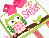 SALE - Custom Handpainted Boutique Childrens Hair Bow Holder Personalized OWL m2m Circo Love n Nature - LARGE