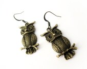 Woodland owls dangle antique bronze metal earrings - The nature jewelry collection by AnnyMay