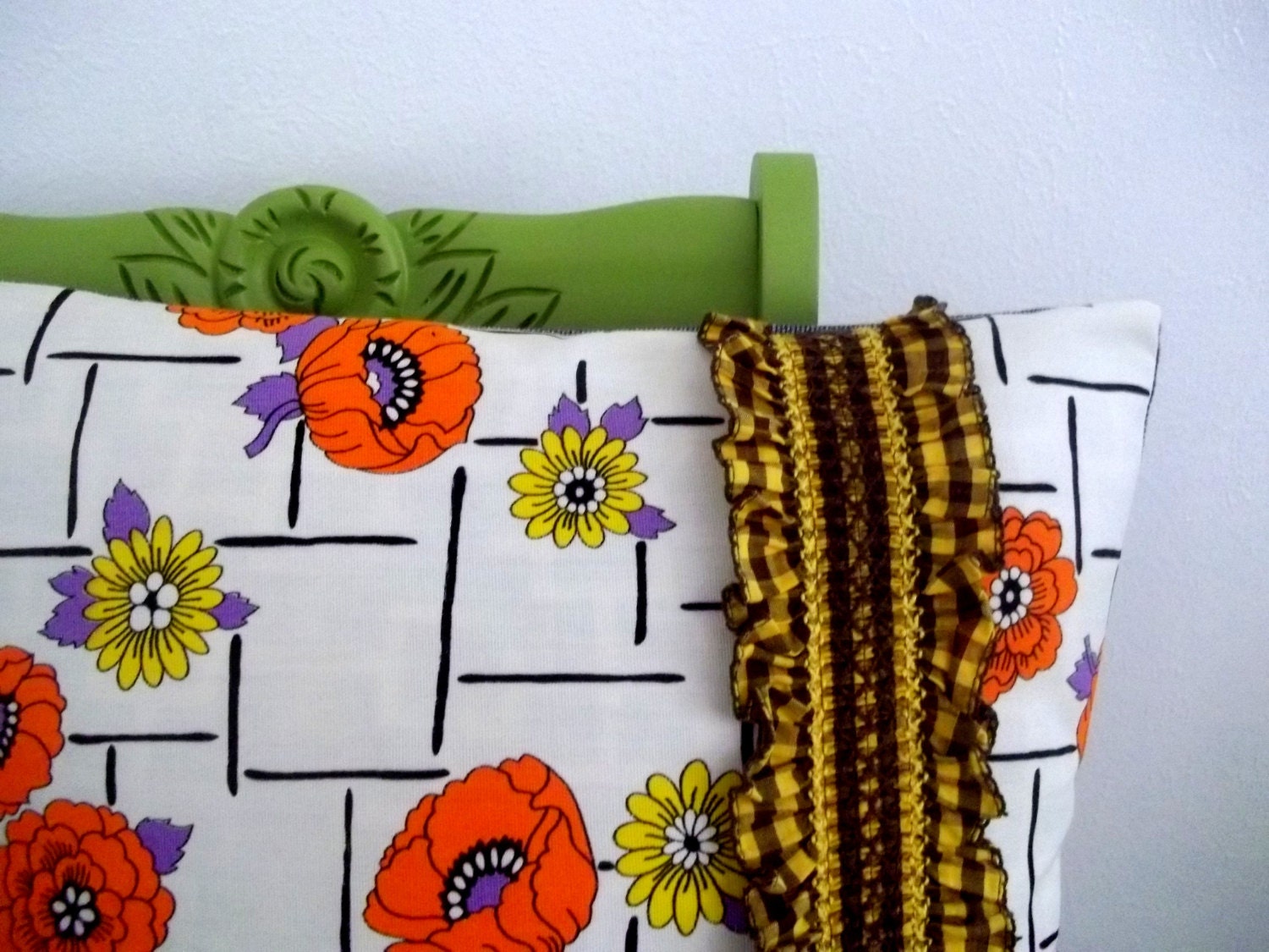 Decorative Throw Pillow Cover, Orange and Yellow Vintage Floral