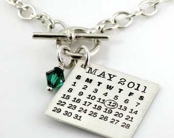 Toggle Bracelet - Mark Your Calendar Toggle Bracelet with Swarovski Crystal - personalized sterling silver bracelet