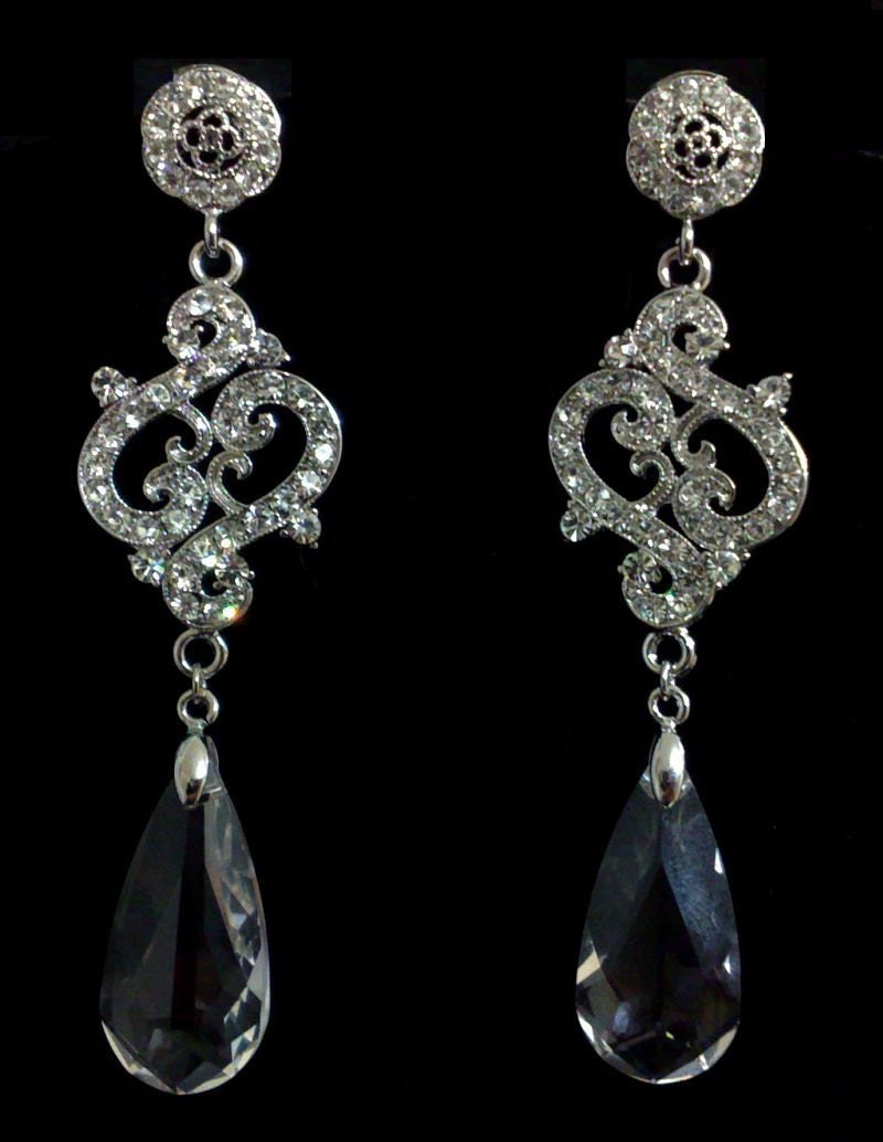 Ornate Swirl Bridal Earrings, Oval Teardrop Wedding Jewelry, VIENNA