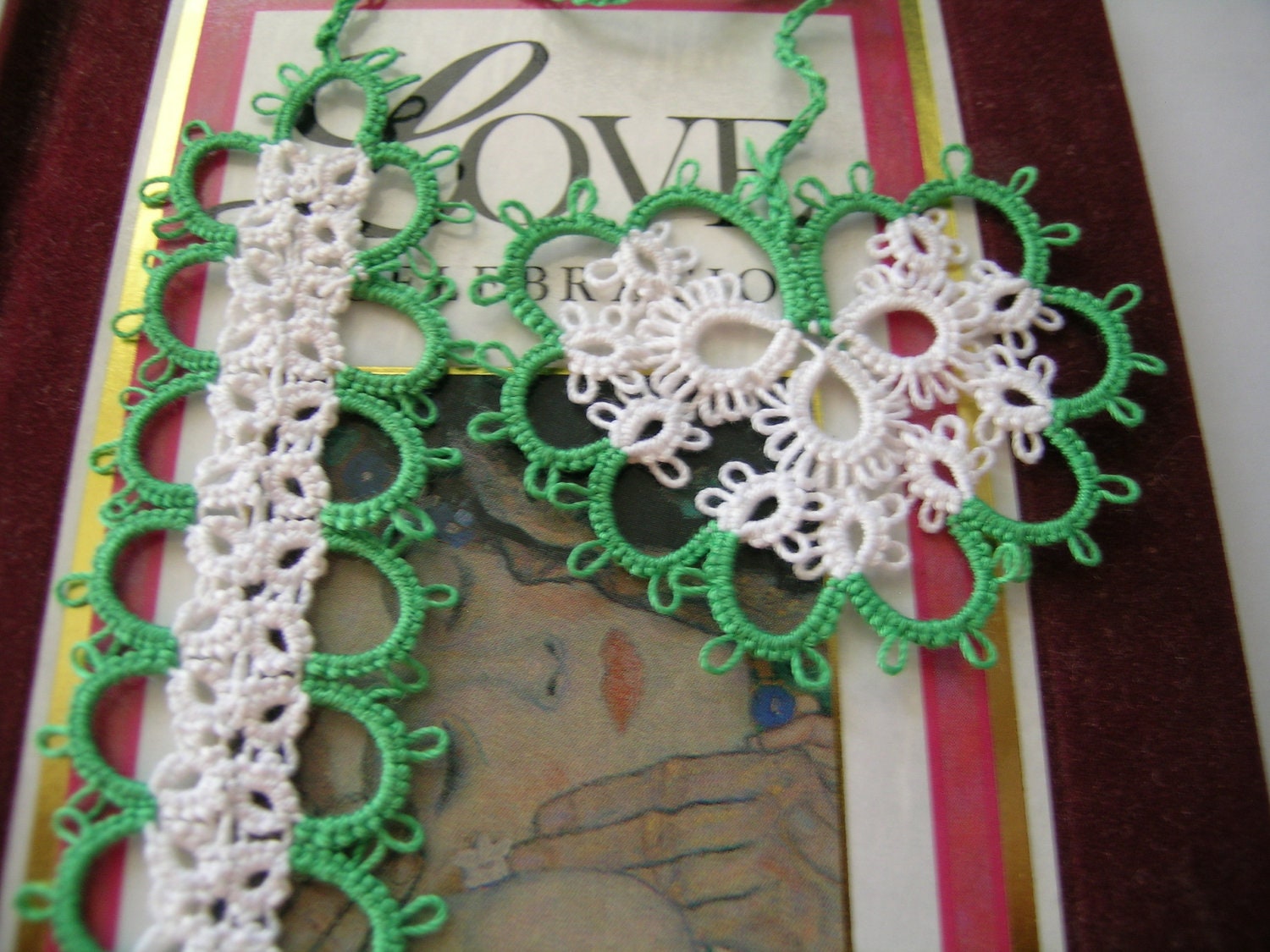 For Love                                                        Tatted Bookmark with heart tassle Handmade Tatting