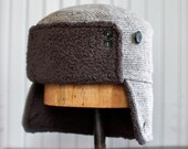 Winter hat russian style: gray wool hat, trapper hat, mens hat, womens hat - extra large