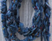 Felt scarf: women's crochet chunky long skinny blue knit felted wool fashion scarflette, multicolor i925
