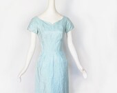 Vintage Cocktail Dress / 50s Dress / Ice Blue Taffeta Dress / XS / 1950s Party Dress