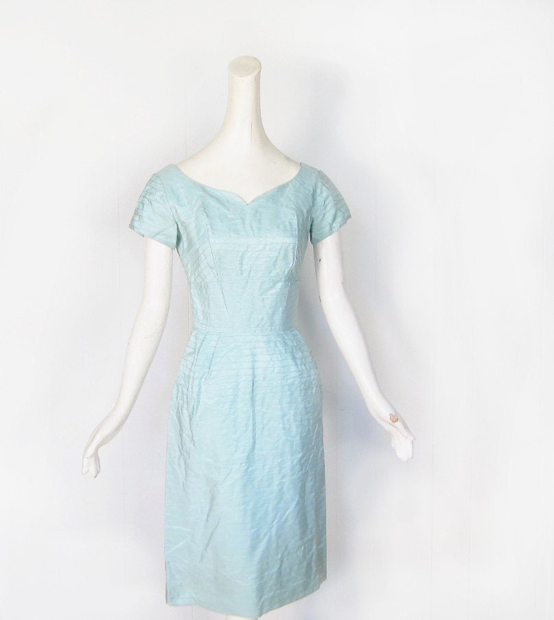 Vintage Cocktail Dress / 50s Dress / Ice Blue Taffeta Dress / XS / 1950s Party Dress