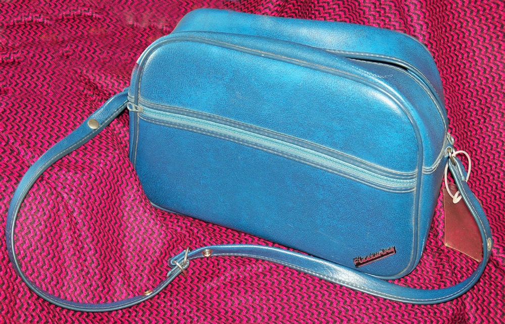 SALE Vintage Blue Fleeturing Bowling Skate Luggage Bag