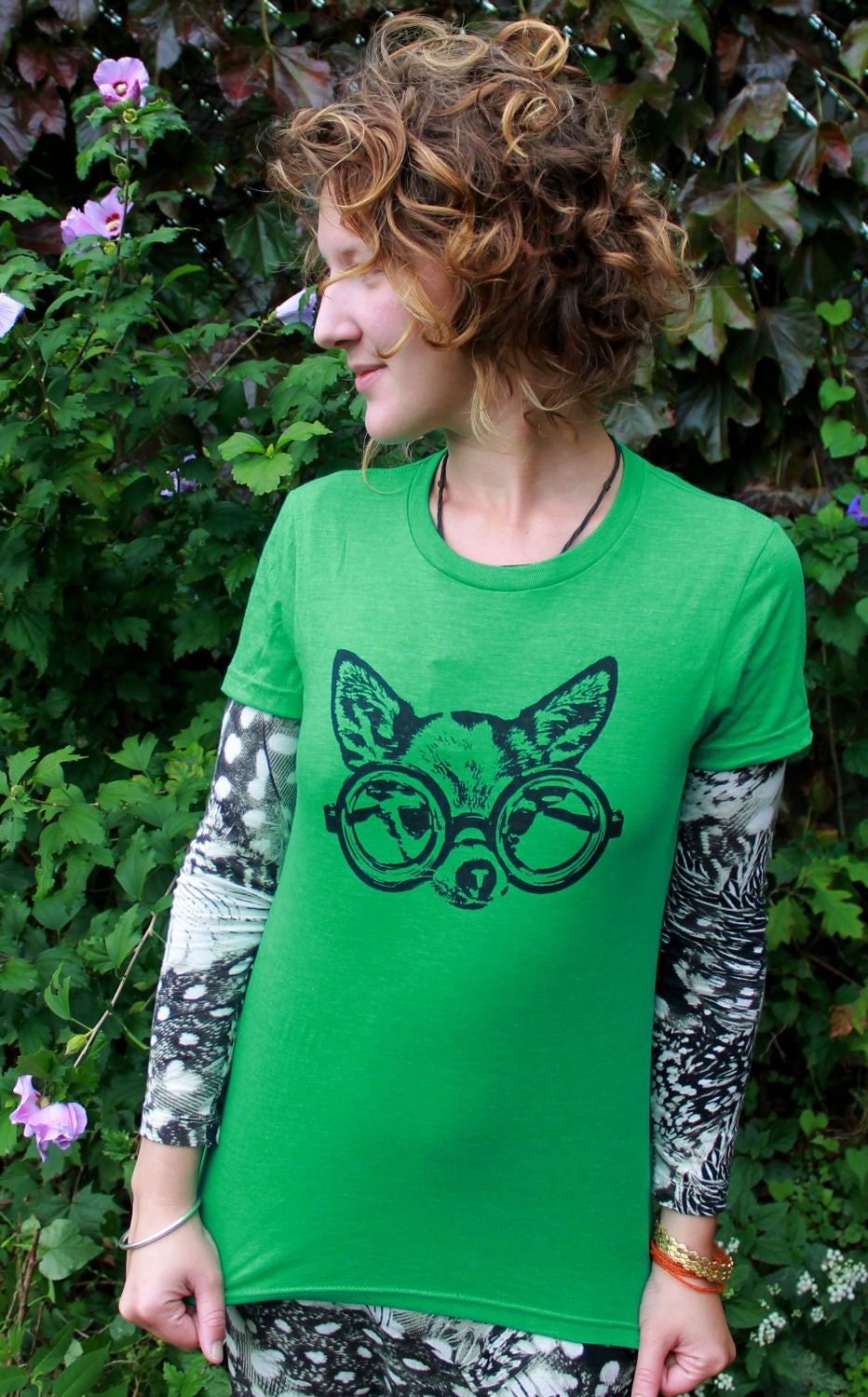 Hipster Chihuahua Dog with Glasses in Heather Green, Brown, Charcoal, and more ORGANIC Tshirt Urbarian New York- Men- Women- Kids- Baby
