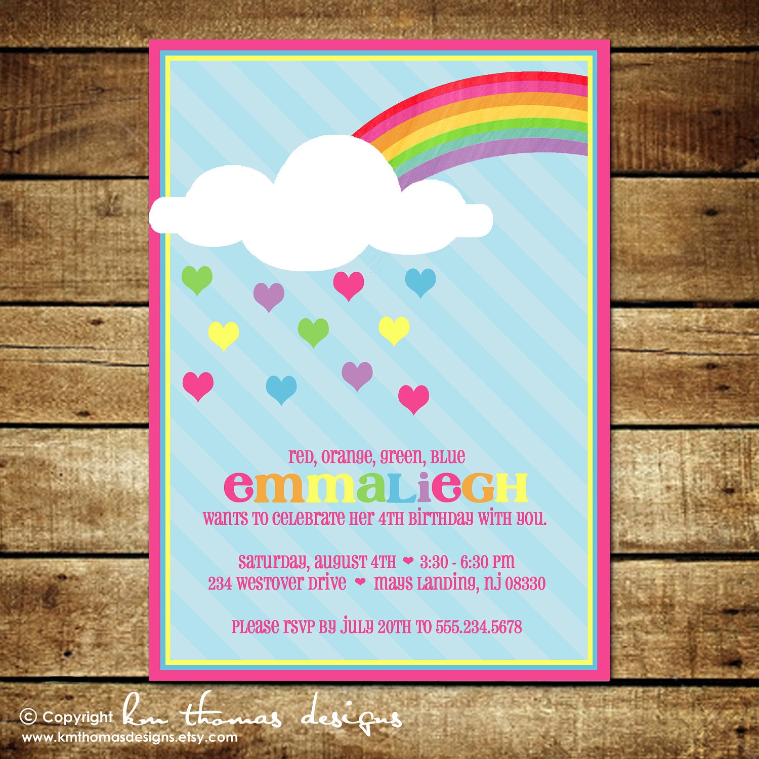 RAINBOW LOVE...Custom Printable Birthday Invitations...by KM Thomas Designs Il_570xn