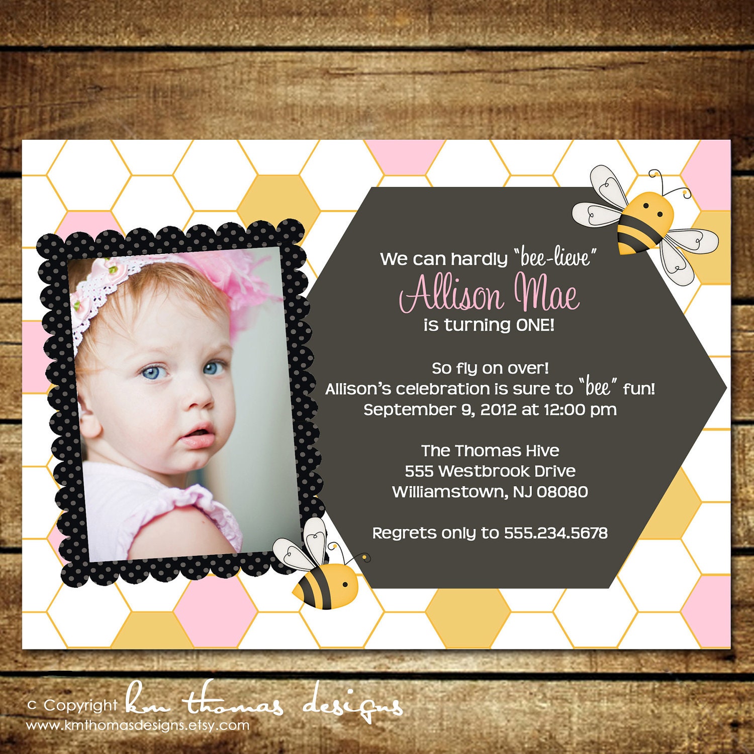 BUMBLE BEE...Custom Printable Photo Birthday Invitation...by KM Thomas Designs Il_570xn