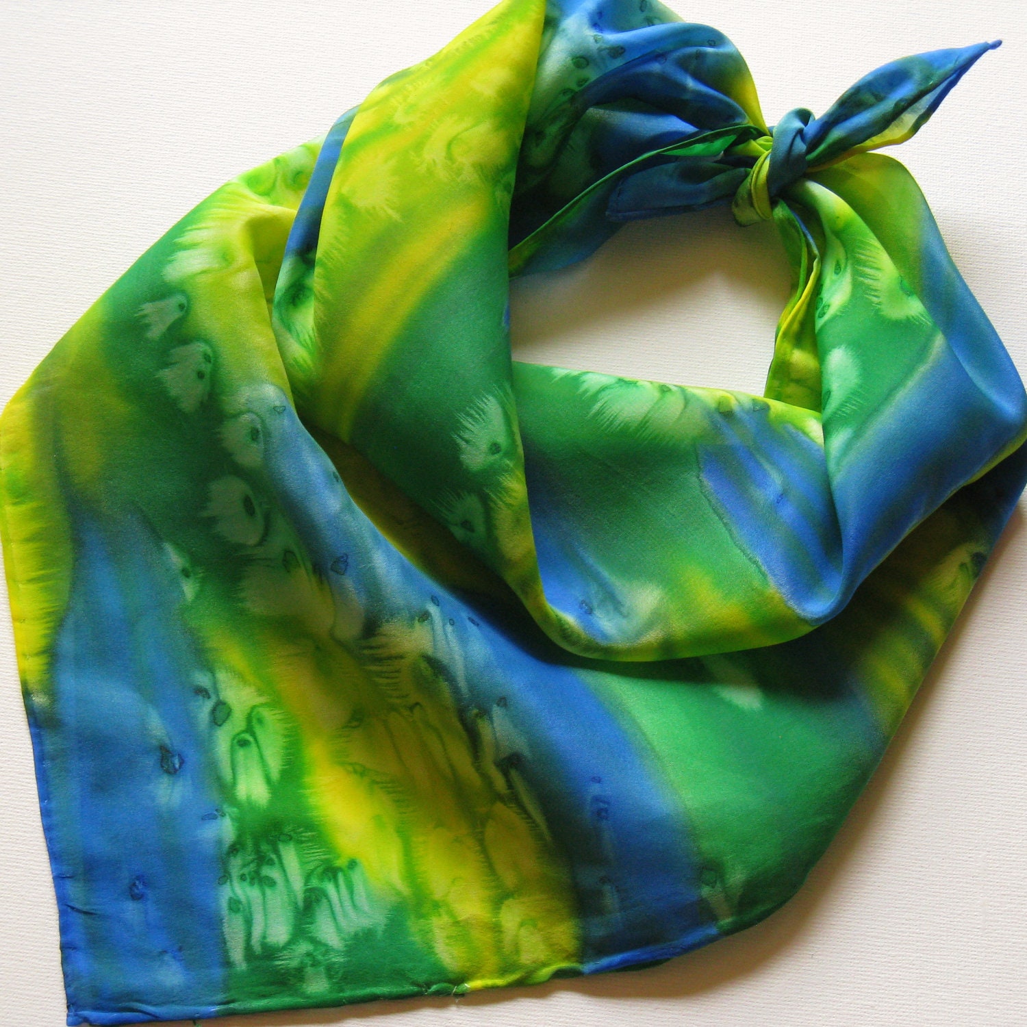 Silk Square Scarf - Summer - Hand Painted Ladies Scarves Bandana Royal Blue Lemon Yellow Kelly Green