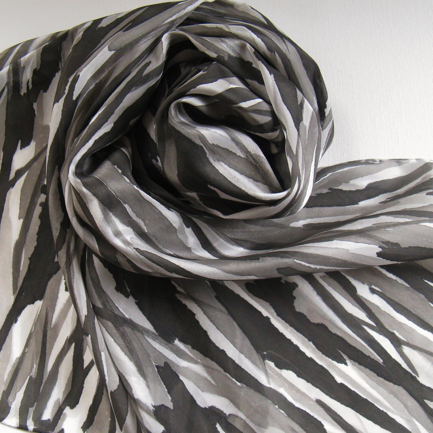Silk Scarf - Zebra - Hand Painted Ladies Scarves Black White Gray Grey Neutral