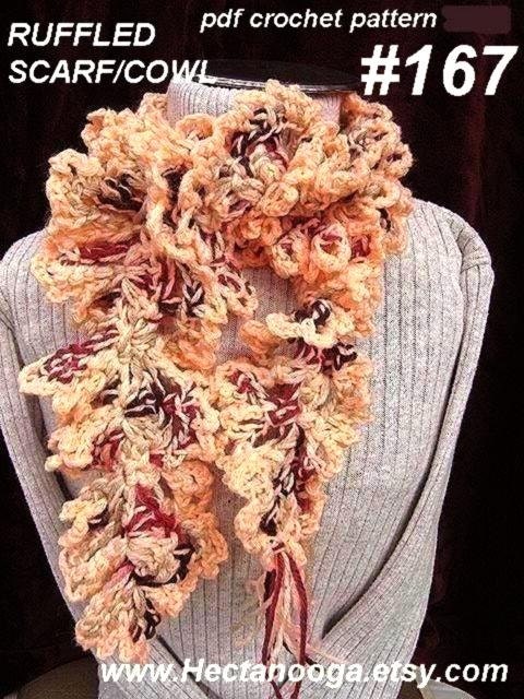 CROCHET SCARF PATTERN, number 167, Peach Ruffled Scarf...... It's crazy easy. Instant Digital Download