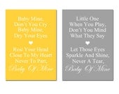 Baby Mine - Set of Two 5x7 Nursery Art Prints - Dumbo Song Lyrics - Choose Your Colors - Shown in Yellow and Gray